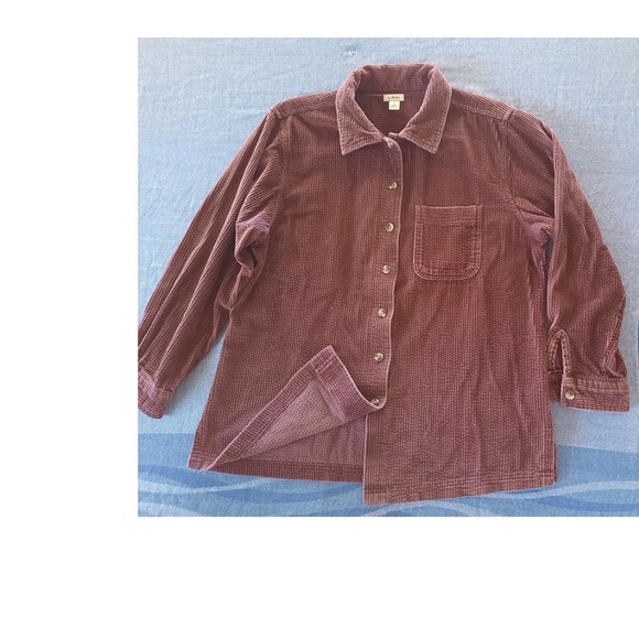 LL Bean Tops - LL Bean Womens Medium Corduroy Pocket Button Down Shirt Plum Purple Cotton